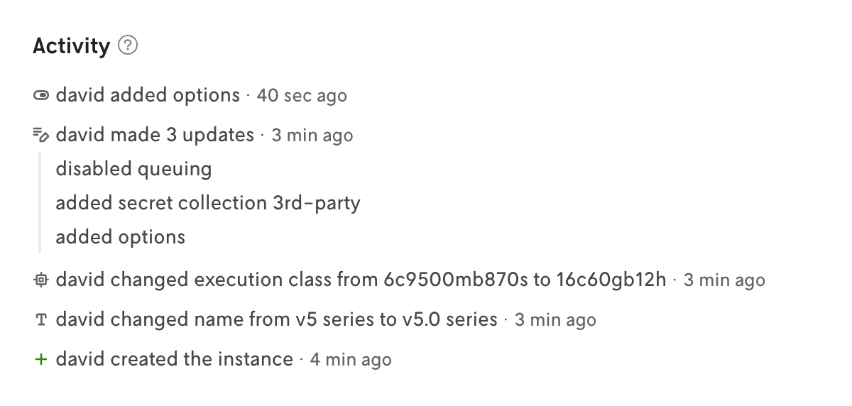 Screenshot of the changelog on an instance showing past updates.